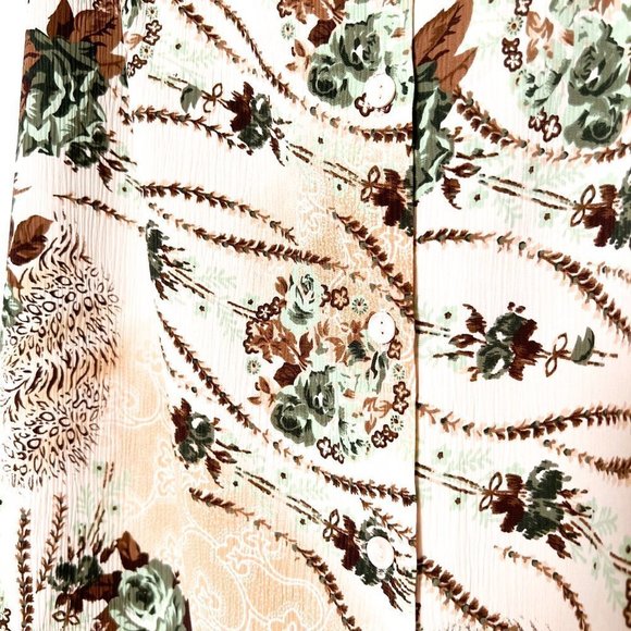 Vintage 80s Bohemian Tan Floral Maxi Retro Skirt - Picture 5 of 8